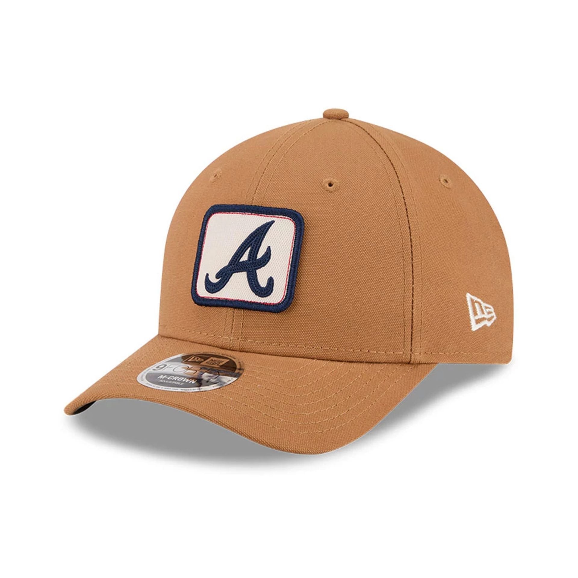 Pictured is this MLB Team Choice Atlanta Braves 9FORTY M-Crown cap in beige. 1
