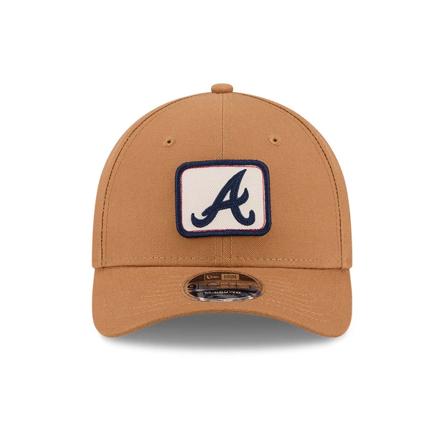 Pictured is this MLB Team Choice Atlanta Braves 9FORTY M-Crown cap in beige. 9