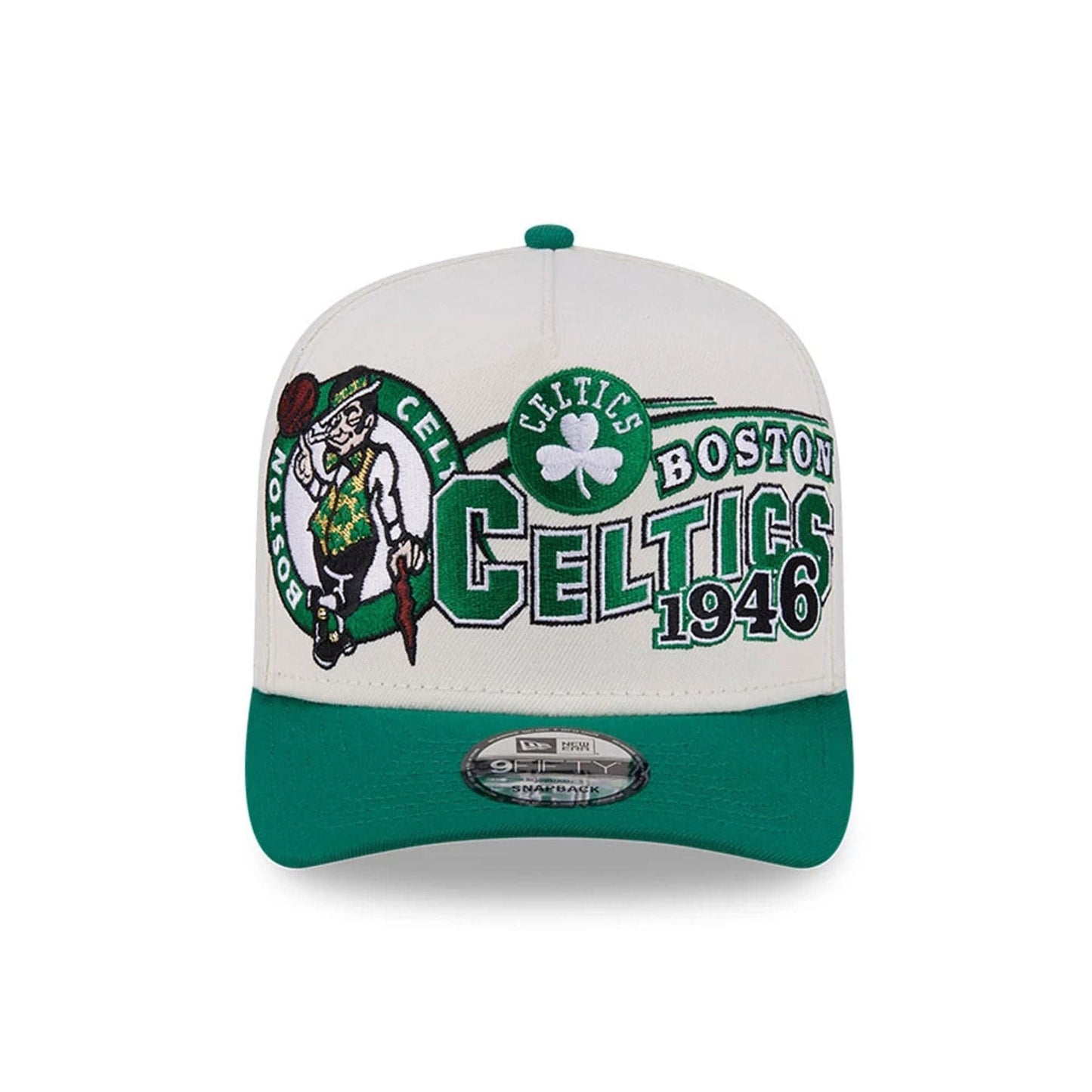 Pictured is this NBA Classic Boston Celtics 9FIFTY A-Frame Snapback cap in White. 3