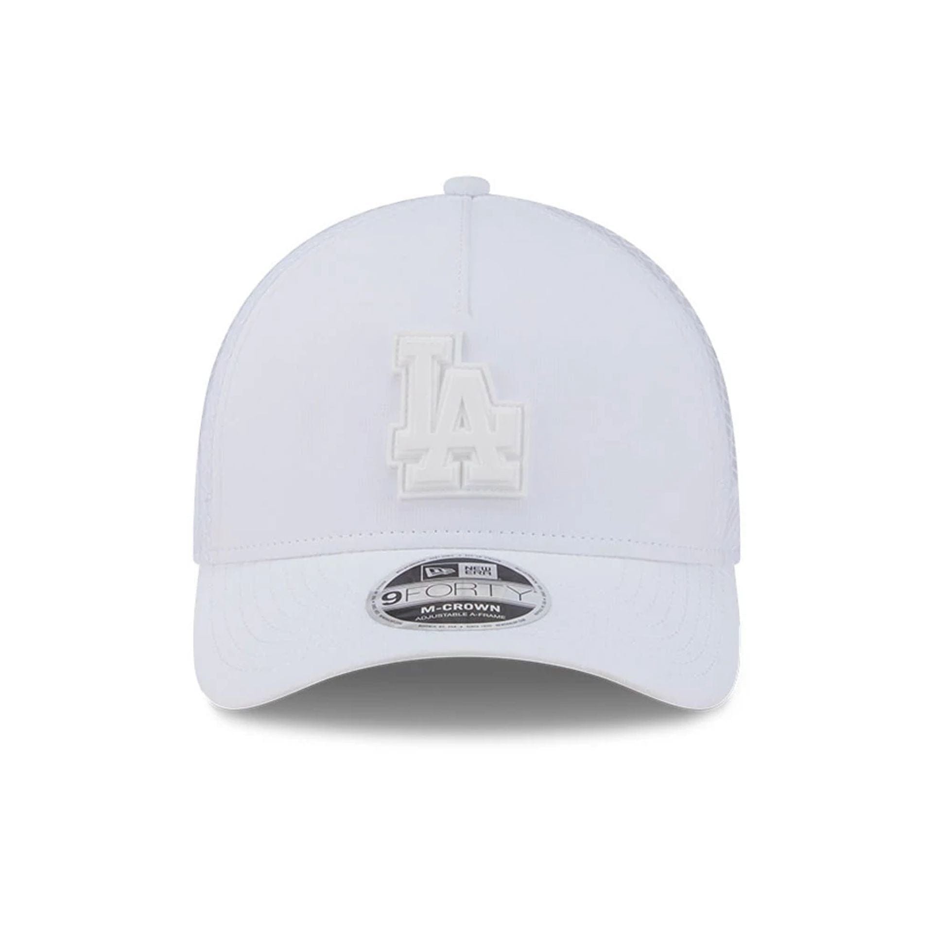 Pictured is this MLB Badged LA Dodgers 9FORTY M-Crown A-Frame Trucker cap in white. 3