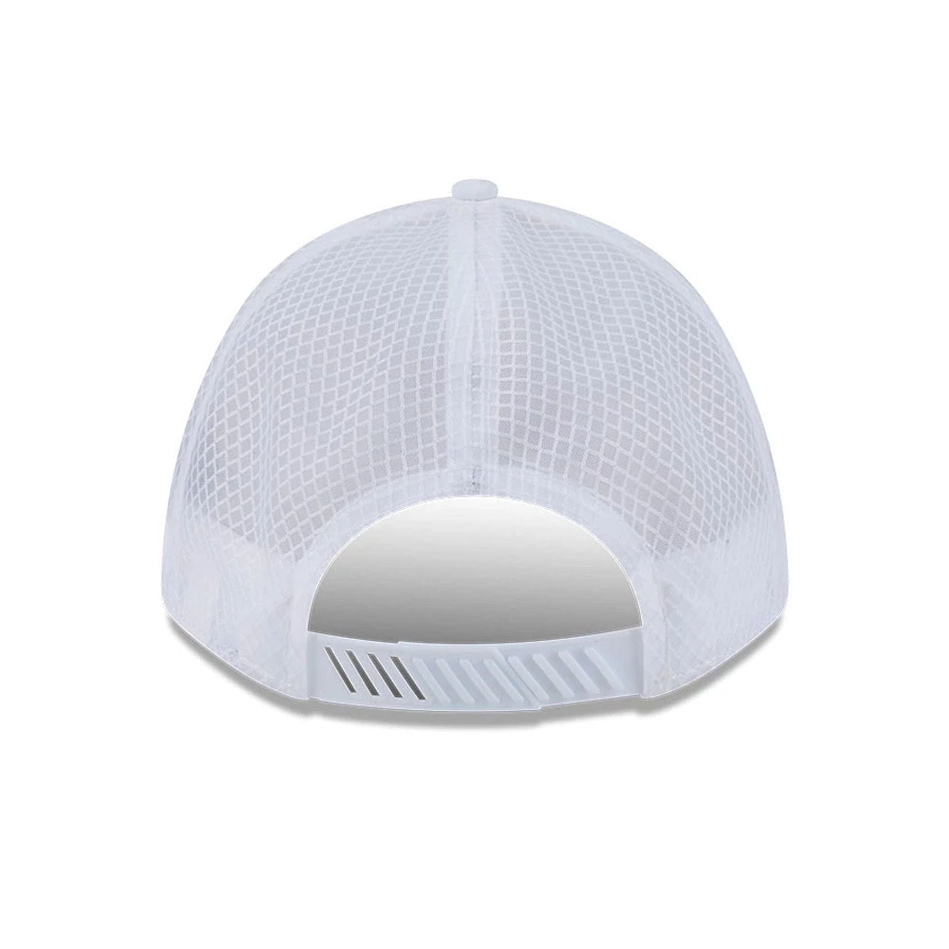 Pictured is this MLB Badged LA Dodgers 9FORTY M-Crown A-Frame Trucker cap in white. 2