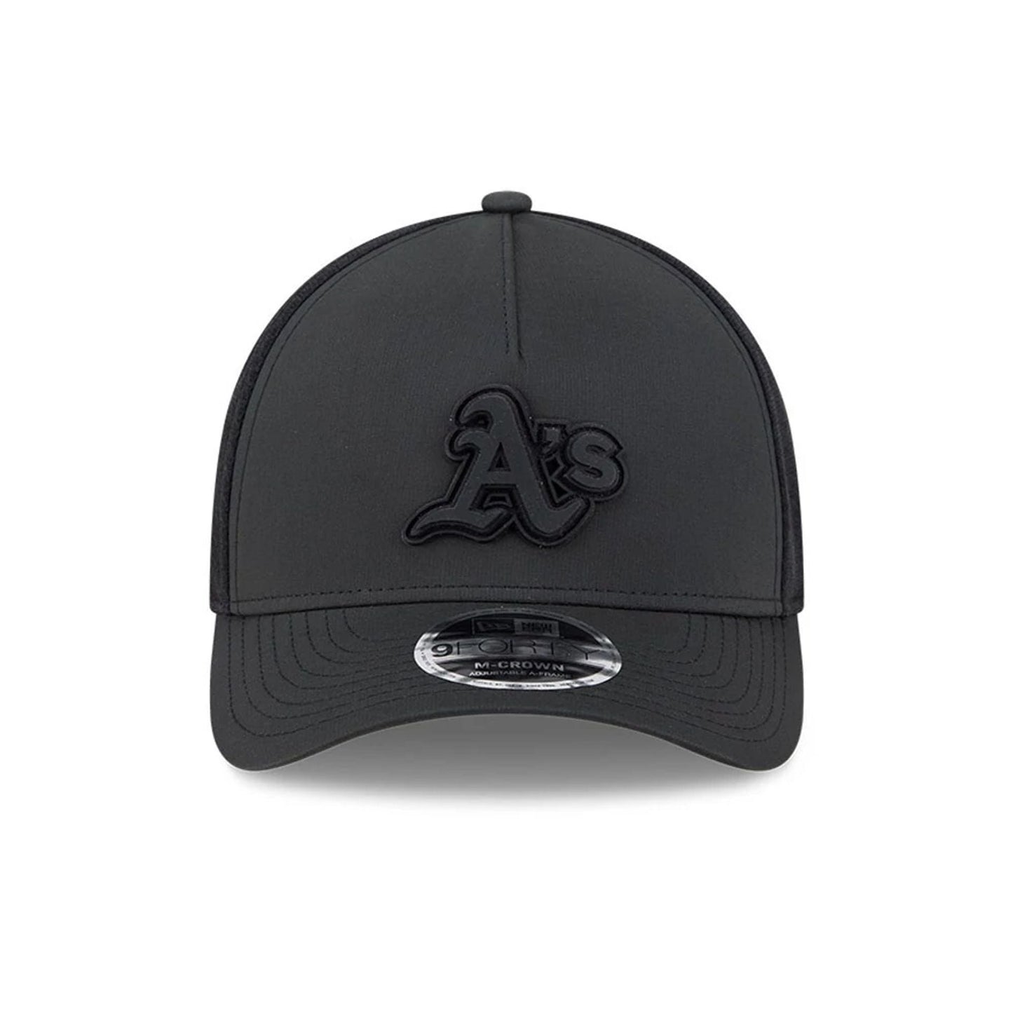 Pictured is this MLB Badged Athletics 9FORTY M-Crown A-Frame Trucker cap in black. 3