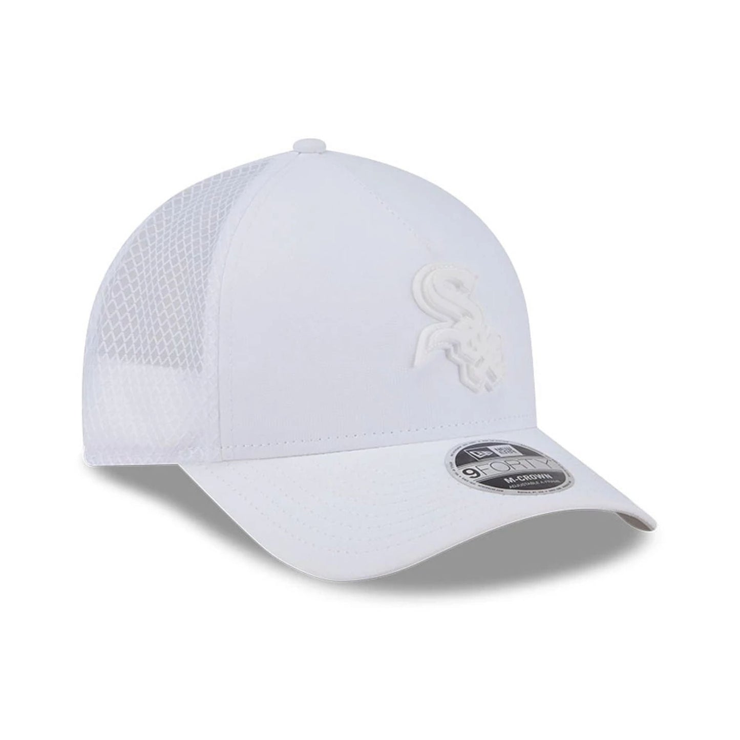 Pictured is this MLB Badged Chicago White Sox 9FORTY M-Crown A-Frame Trucker cap in white. 4