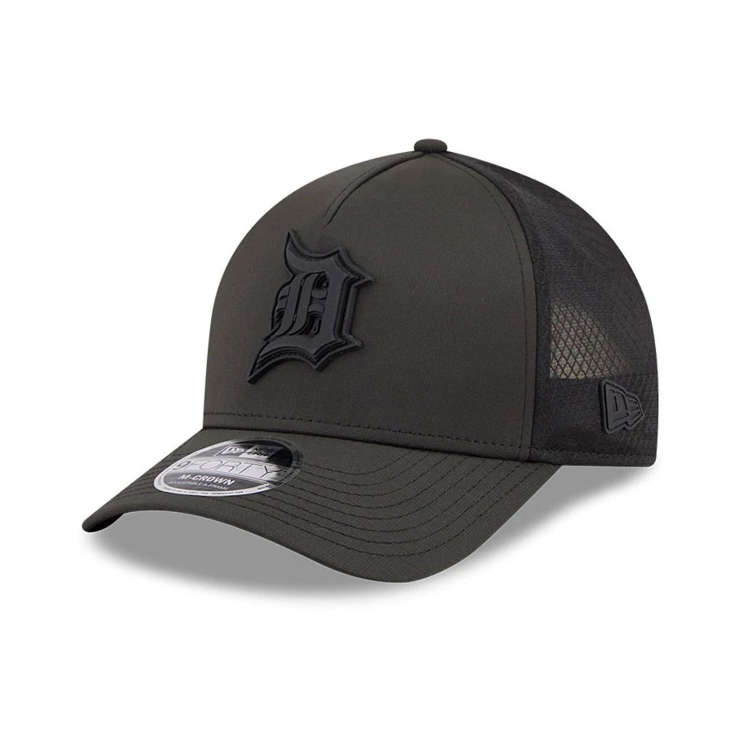 Pictured is this MLB Badged Detroit Tigers 9FORTY M-Crown A-Frame Trucker cap in black. 1
