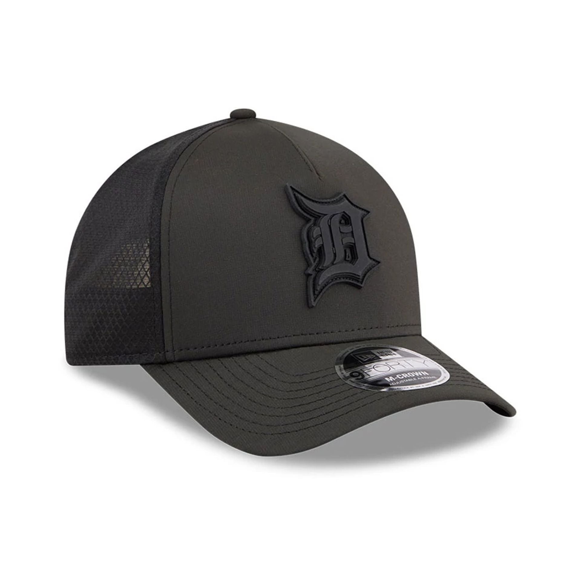 Pictured is this MLB Badged Detroit Tigers 9FORTY M-Crown A-Frame Trucker cap in black. 4