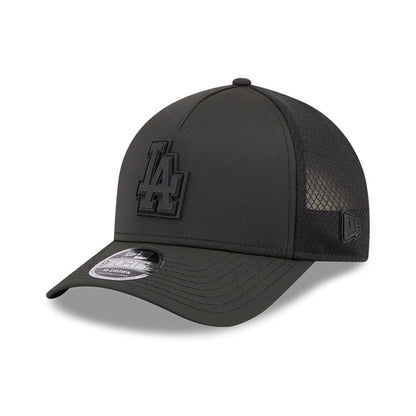 Pictured is this MLB Badged LA Dodgers 9FORTY M-Crown A-Frame Trucker cap in black. 1
