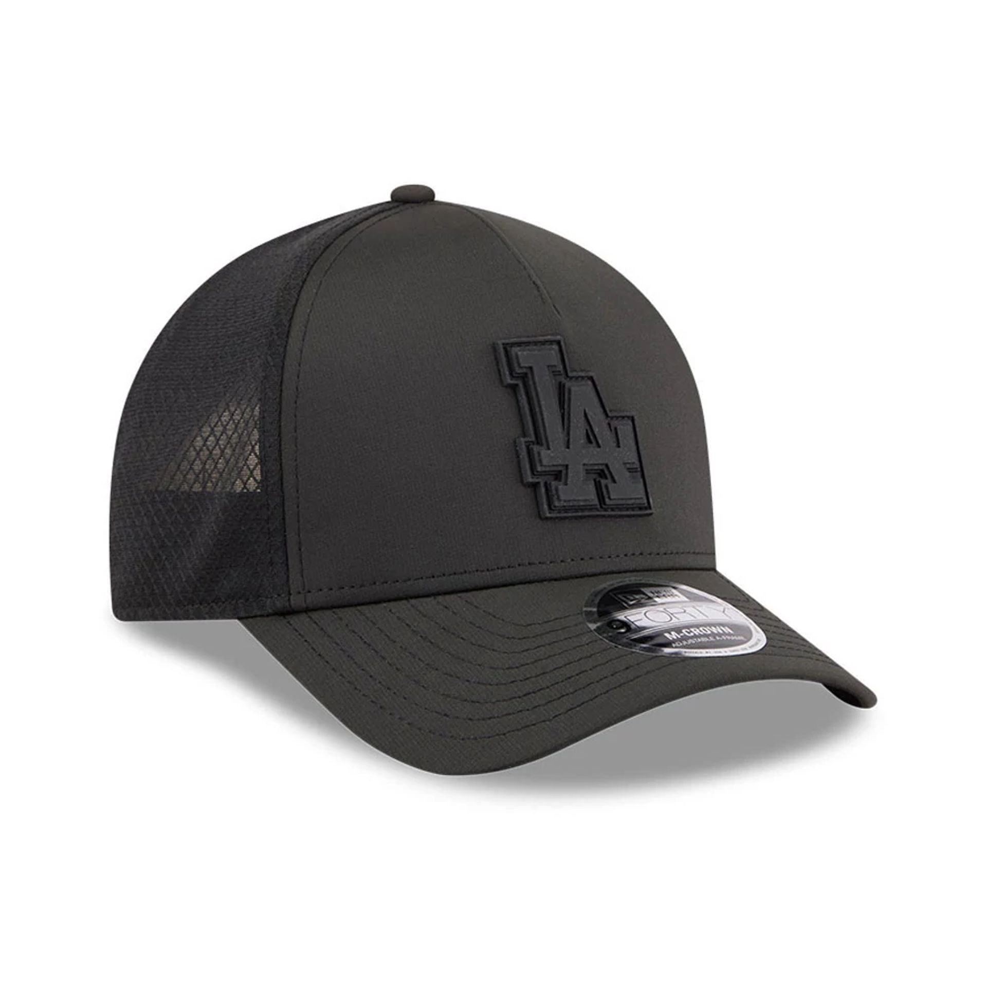 Pictured is this MLB Badged LA Dodgers 9FORTY M-Crown A-Frame Trucker cap in black. 4