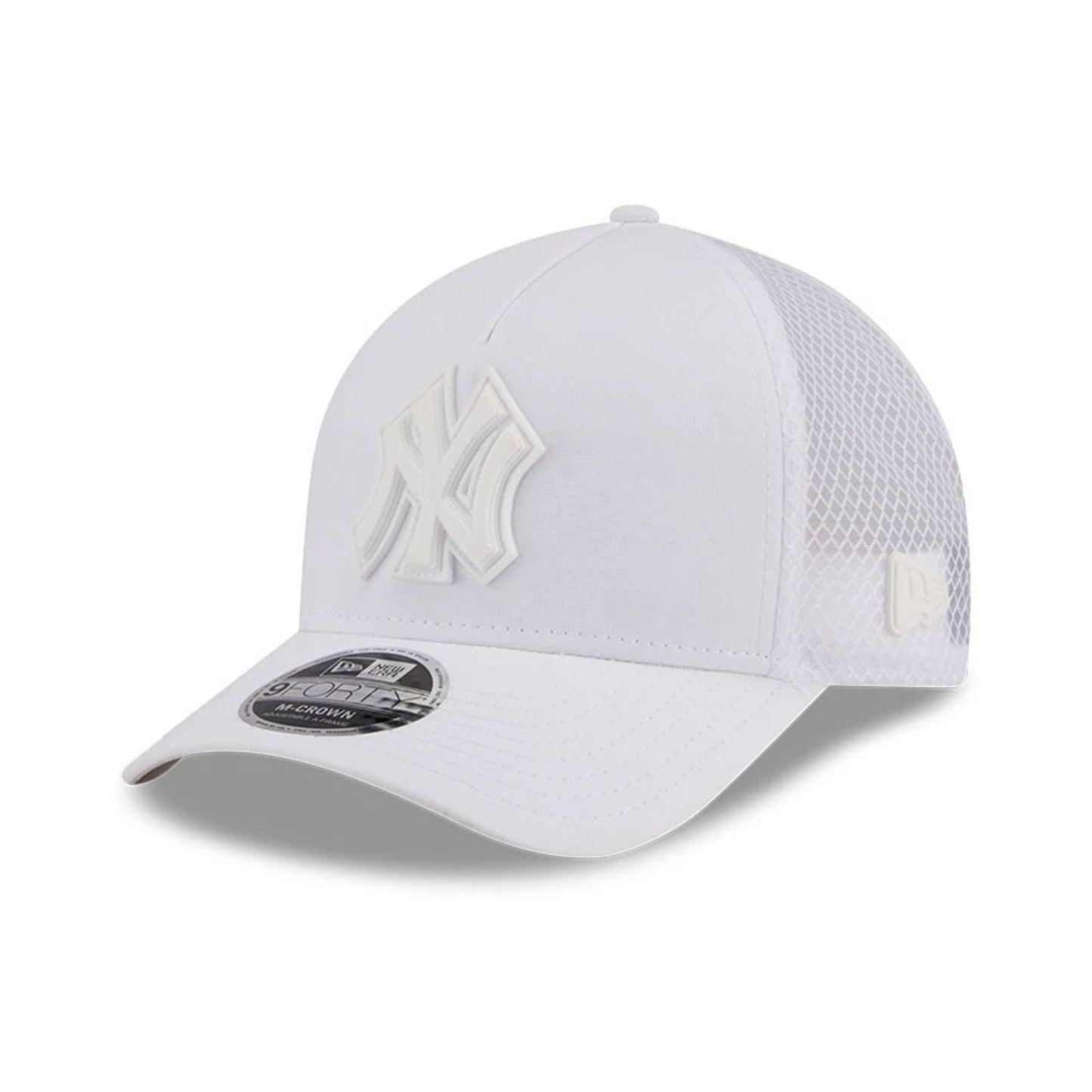 Pictured is this MLB Badged New York Yankees 9FORTY M-Crown A-Frame Trucker cap in white. 1