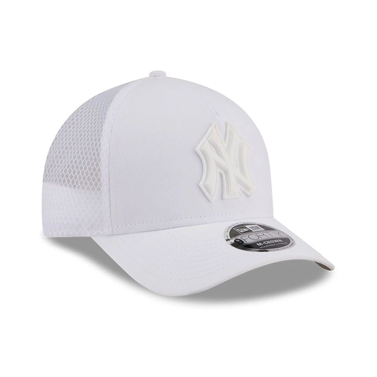 Pictured is this MLB Badged New York Yankees 9FORTY M-Crown A-Frame Trucker cap in white. 4