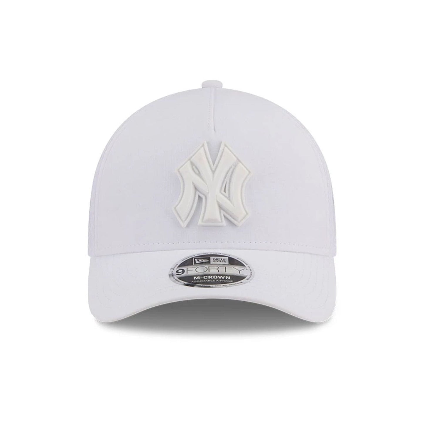 Pictured is this MLB Badged New York Yankees 9FORTY M-Crown A-Frame Trucker cap in white. 3