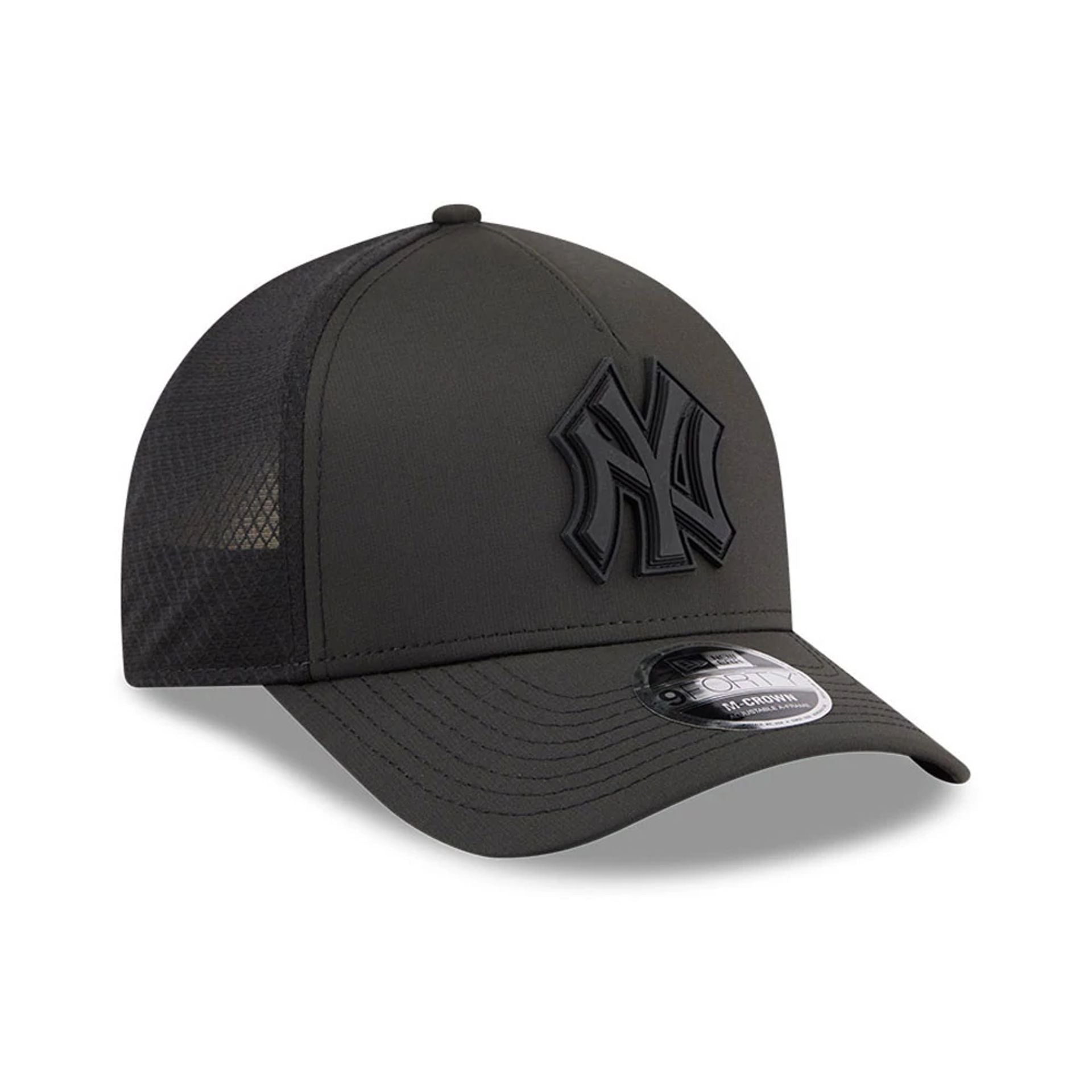 Pictured is this MLB Badged New York Yankees 9FORTY M-Crown A-Frame Trucker cap in black. 4