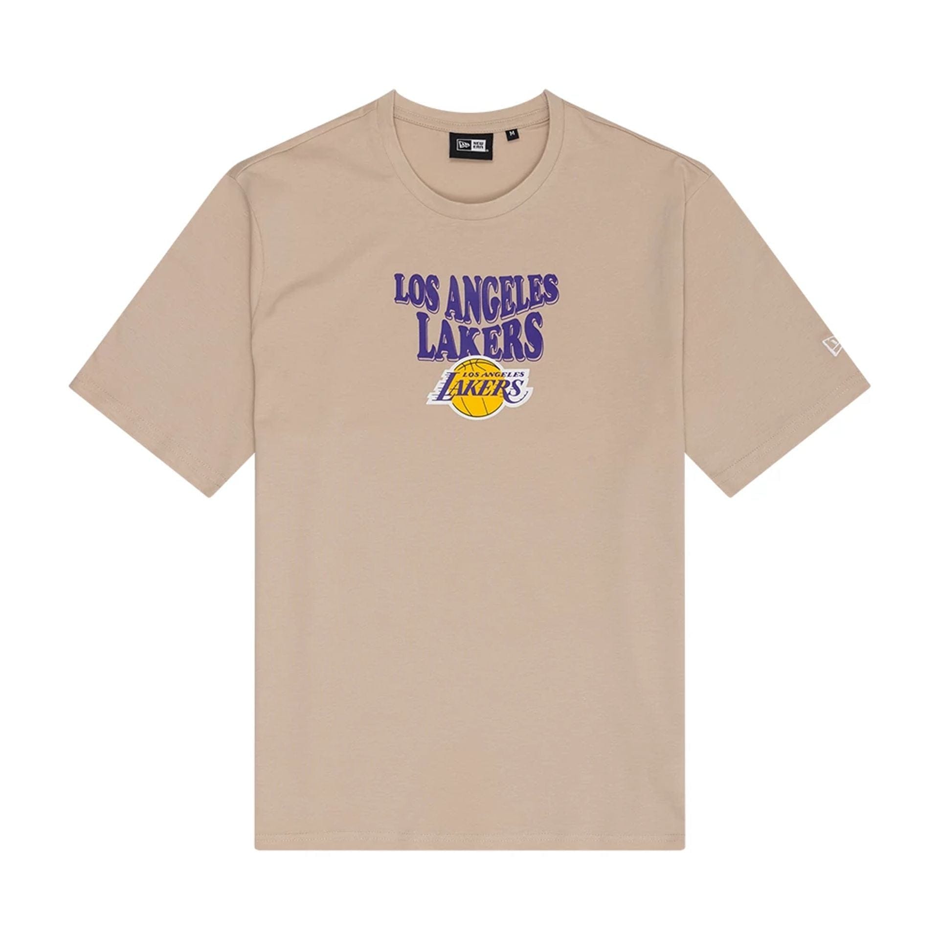The Male model is wearing LA Lakers NBA Graphic Light Beige T-Shirt 1