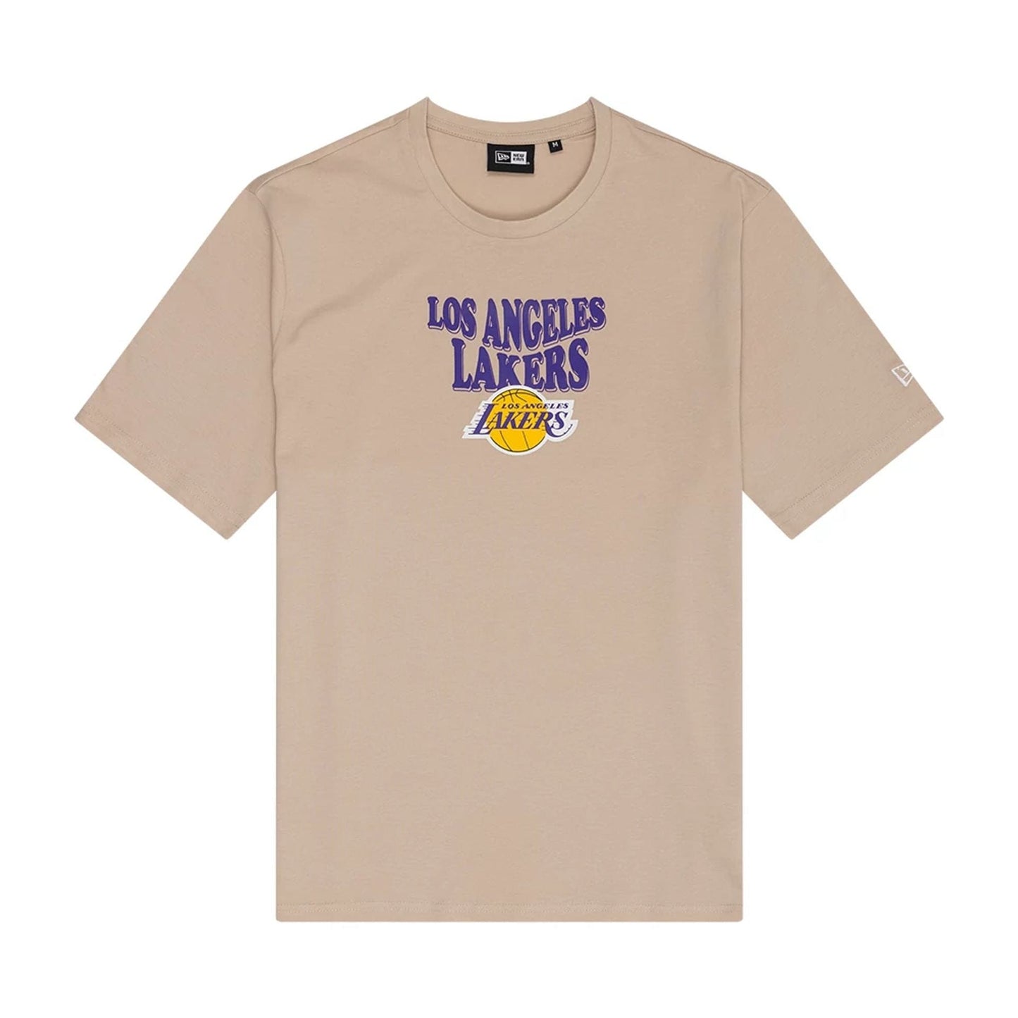 The Male model is wearing LA Lakers NBA Graphic Light Beige T-Shirt 1