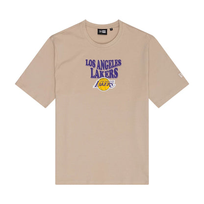 The Male model is wearing LA Lakers NBA Graphic Light Beige T-Shirt 1