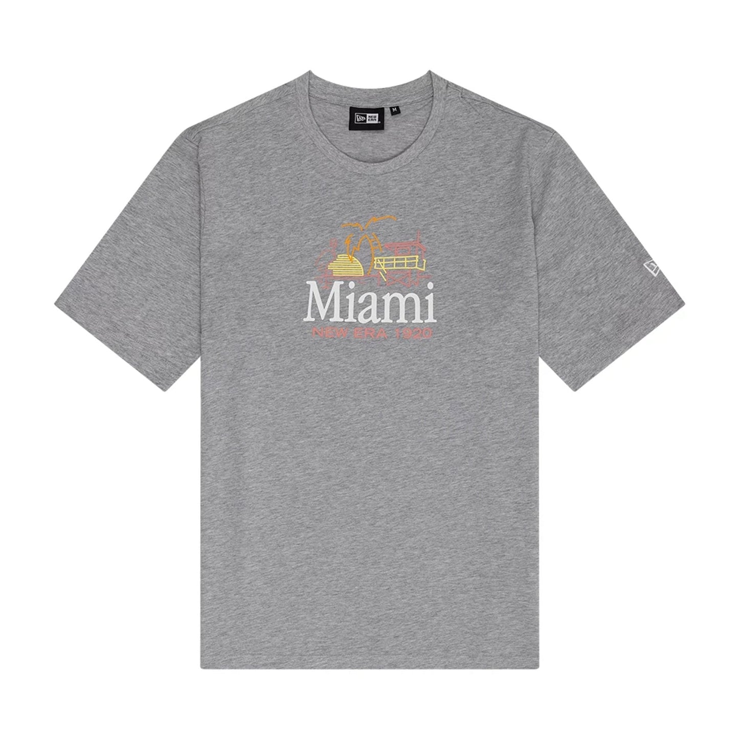 The Male model is wearing New Era Miami City Grey T-Shirt 1