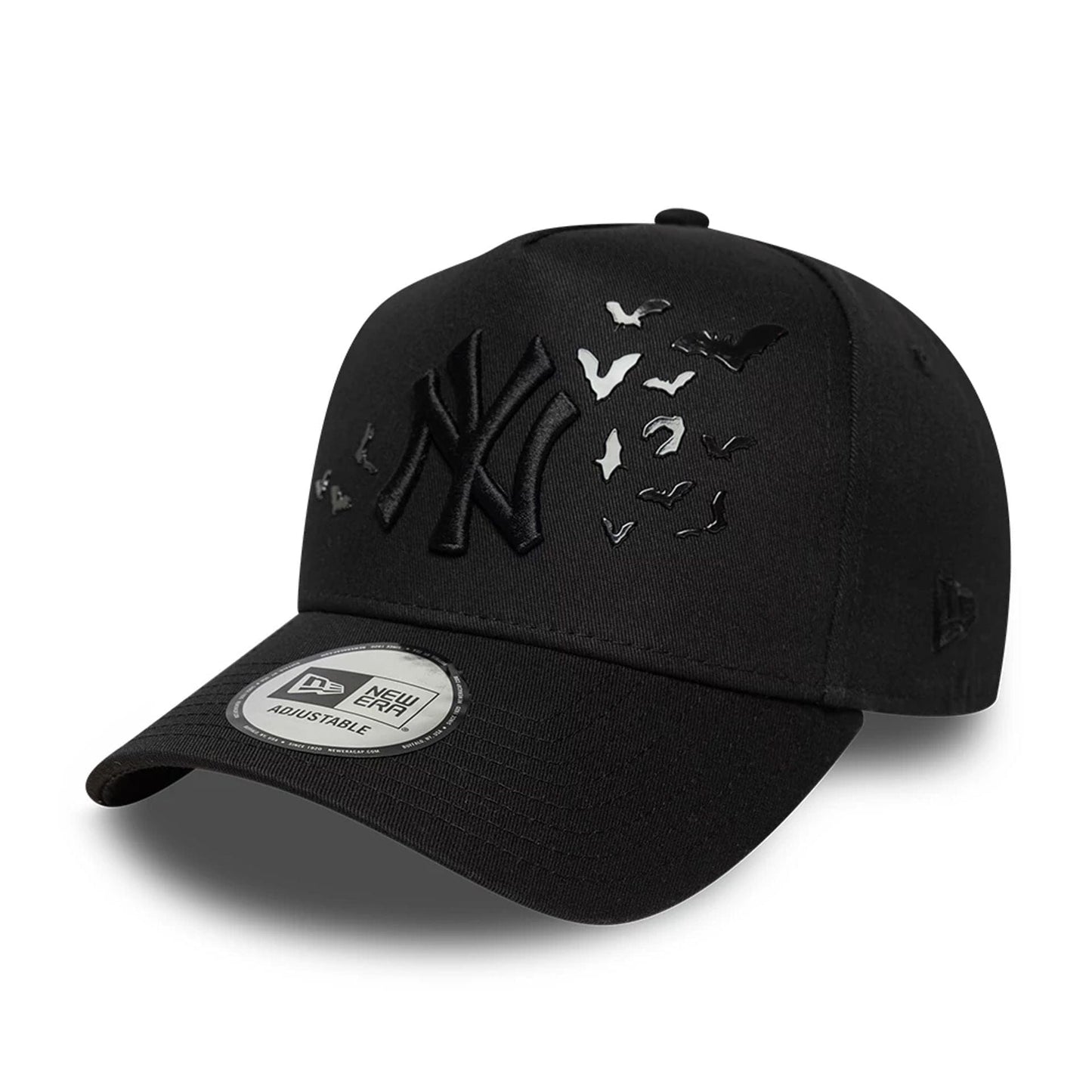 This is a New York Yankees MLB Bats Black 9FORTY E-Frame Adjustable Cap 1