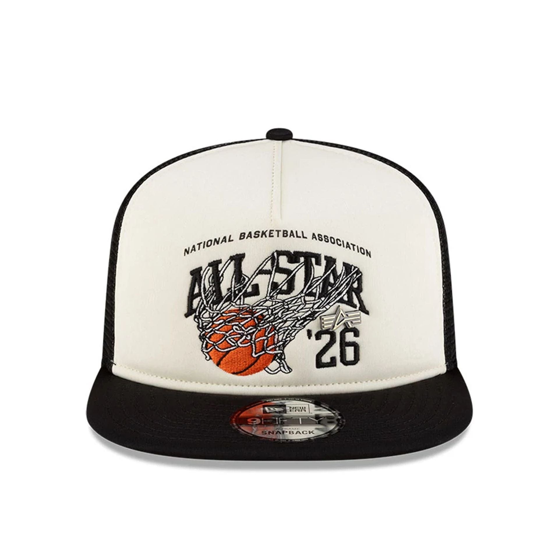 Pictured is this NBA X Alpha NBA All Star Game 9FIFTY A-Frame Trucker cap in white. 2