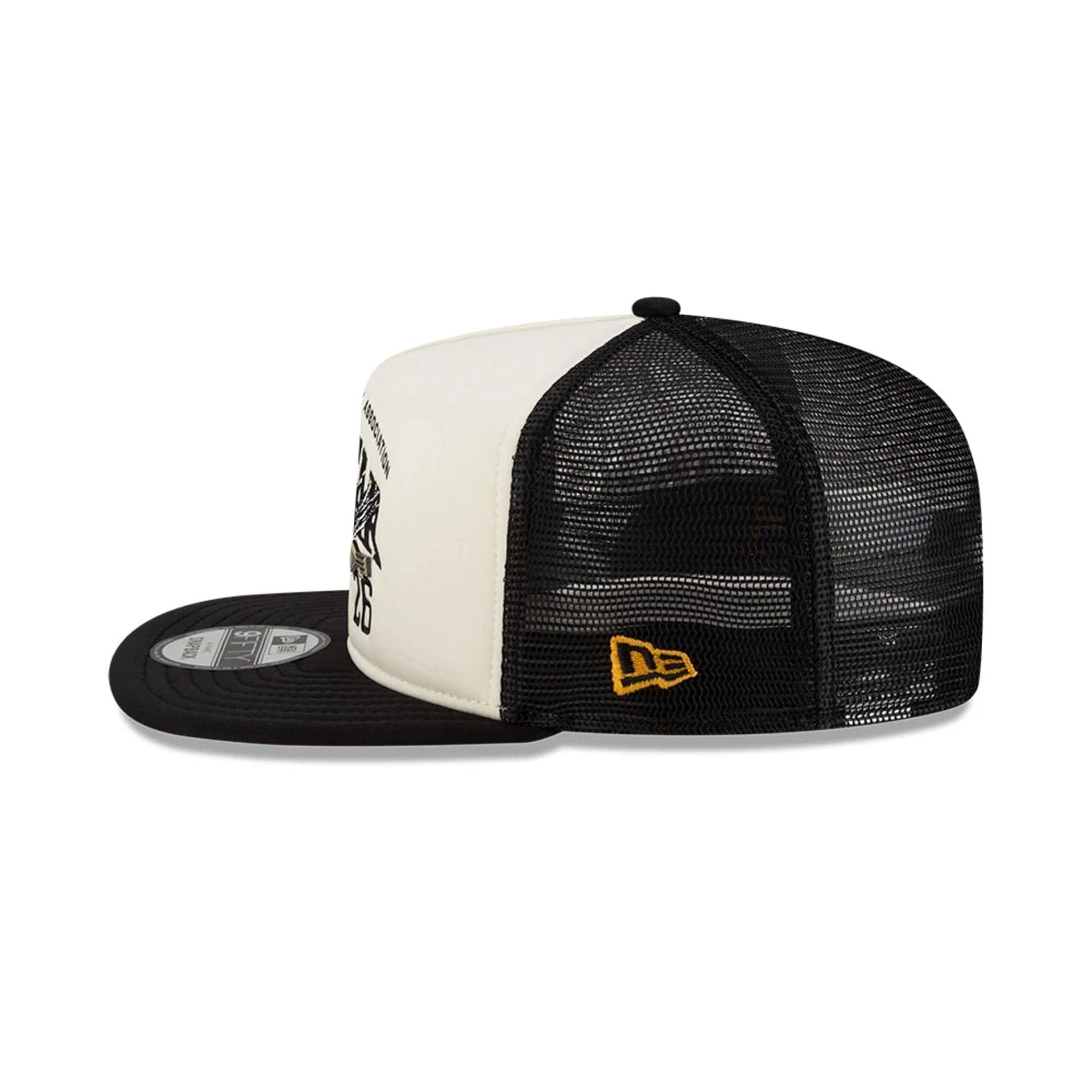 Pictured is this NBA X Alpha NBA All Star Game 9FIFTY A-Frame Trucker cap in white. 5