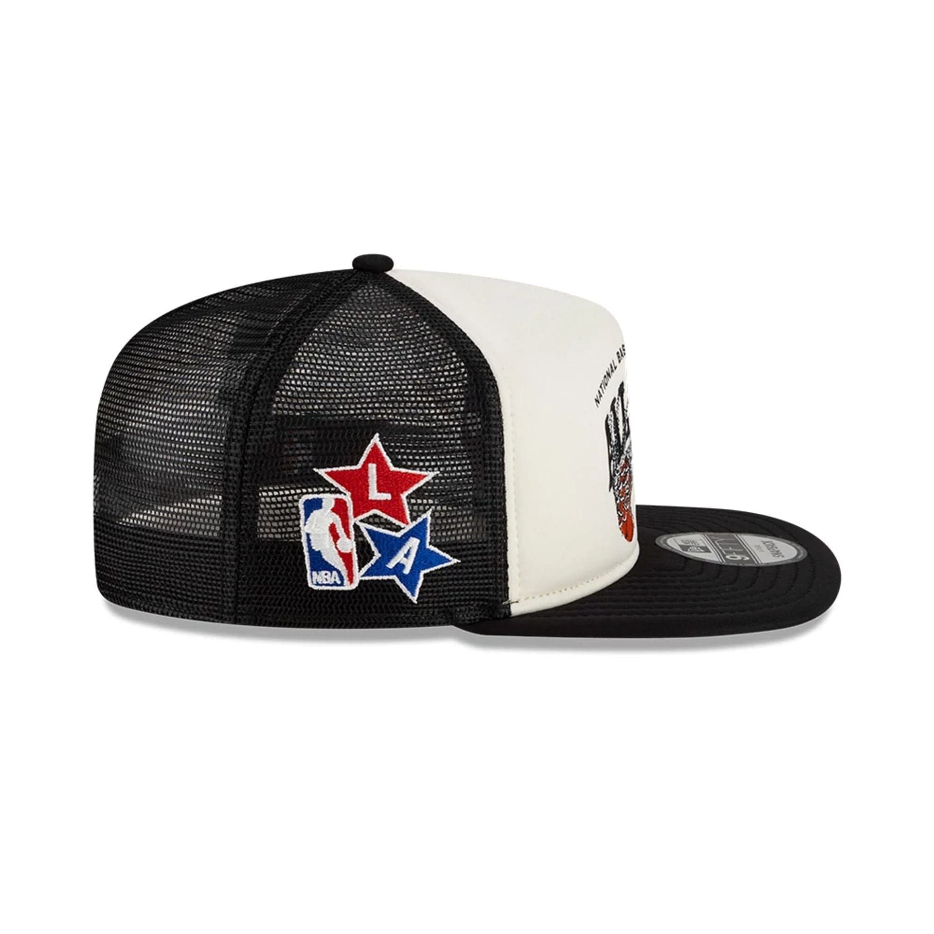 Pictured is this NBA X Alpha NBA All Star Game 9FIFTY A-Frame Trucker cap in white. 4