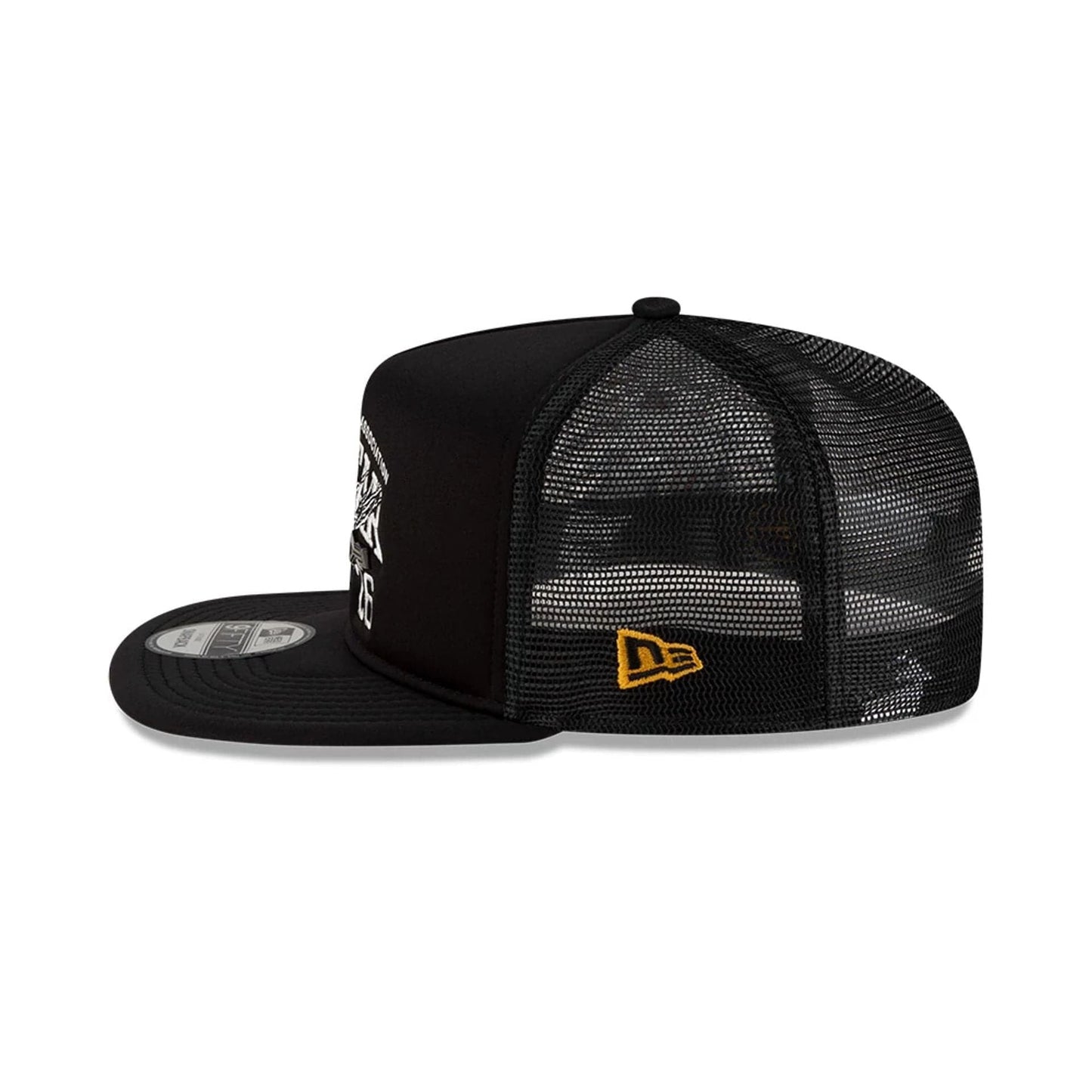 Pictured is this NBA X Alpha NBA All Star Game 9FIFTY A-Frame Trucker cap in black. 5