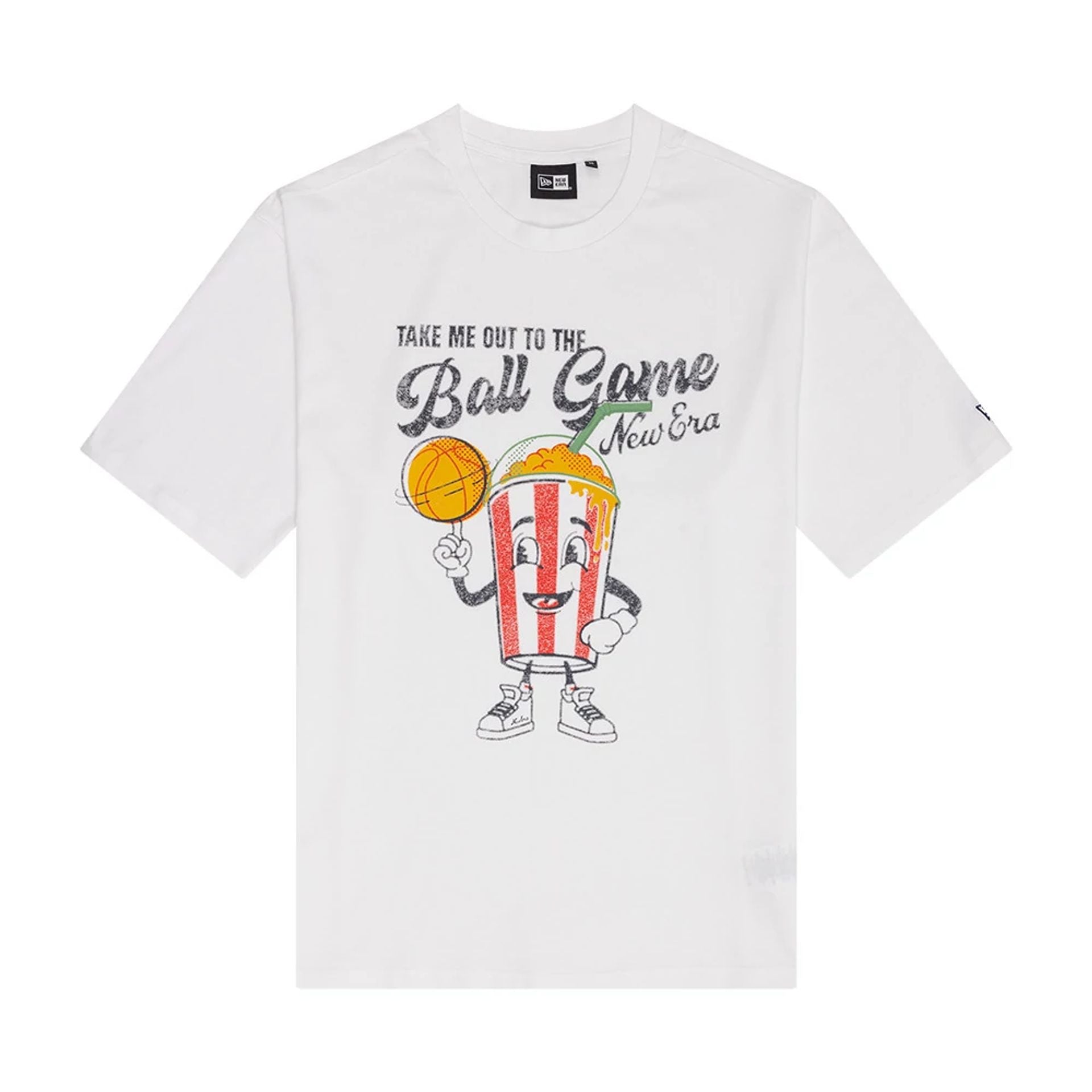 The Male model is wearing New Era Food Graphic White Oversized T-Shirt 1