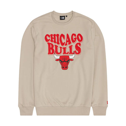 The Male model is wearing Chicago Bulls NBA Wordmark Beige Crew Neck Sweater 1