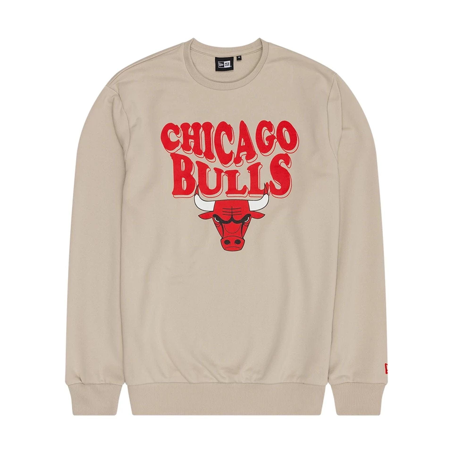The Male model is wearing Chicago Bulls NBA Wordmark Beige Crew Neck Sweater 1