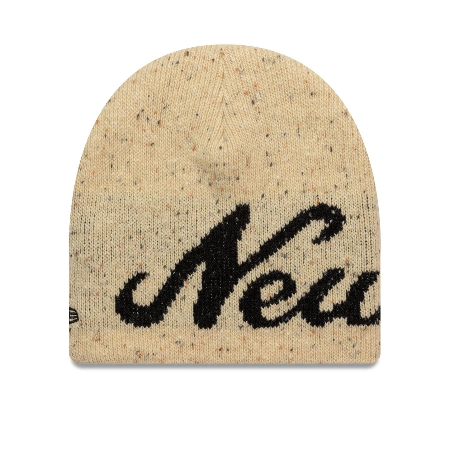 This is a  New Era Heritage Beige Skull Knit Beanie Hat 1