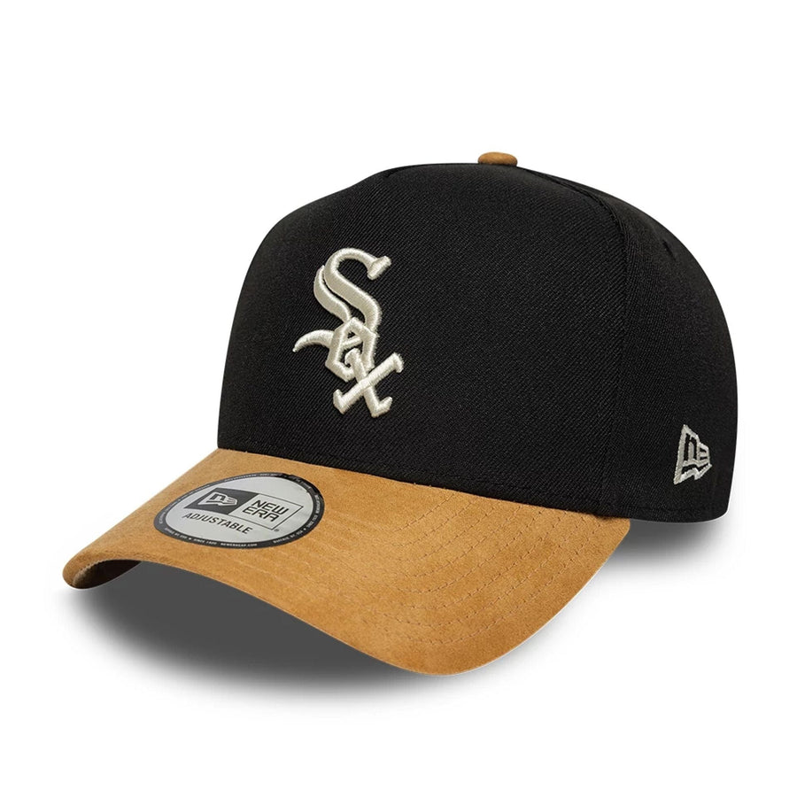 This is a Chicago White Sox MLB Suede Visor Black 9FORTY E-Frame Adjustable Cap 1