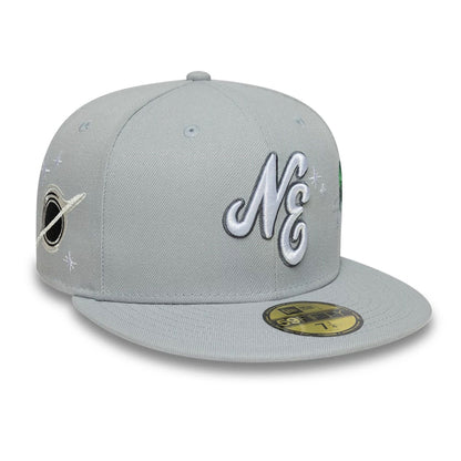 This is a  New Era Planet Icon Grey 59FIFTY Fitted Cap 4