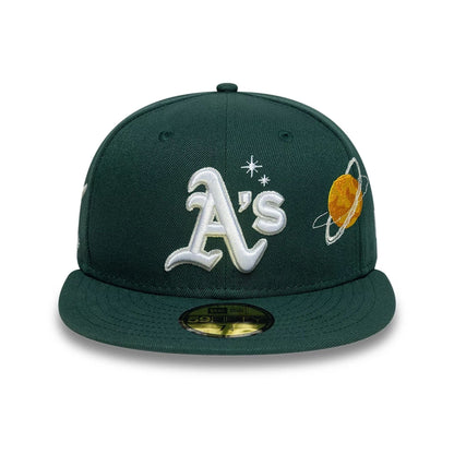 This is a Oakland Athletics MLB Planet Icon Dark Green 59FIFTY Fitted Cap 3