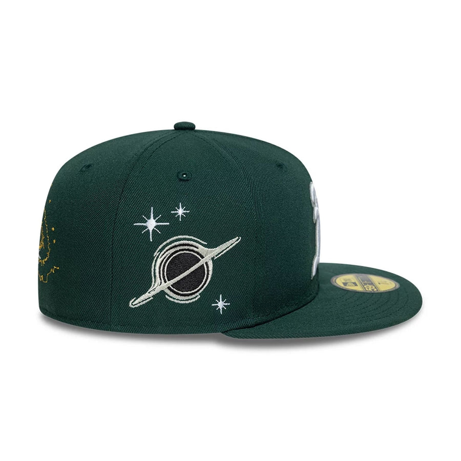 This is a Oakland Athletics MLB Planet Icon Dark Green 59FIFTY Fitted Cap 6