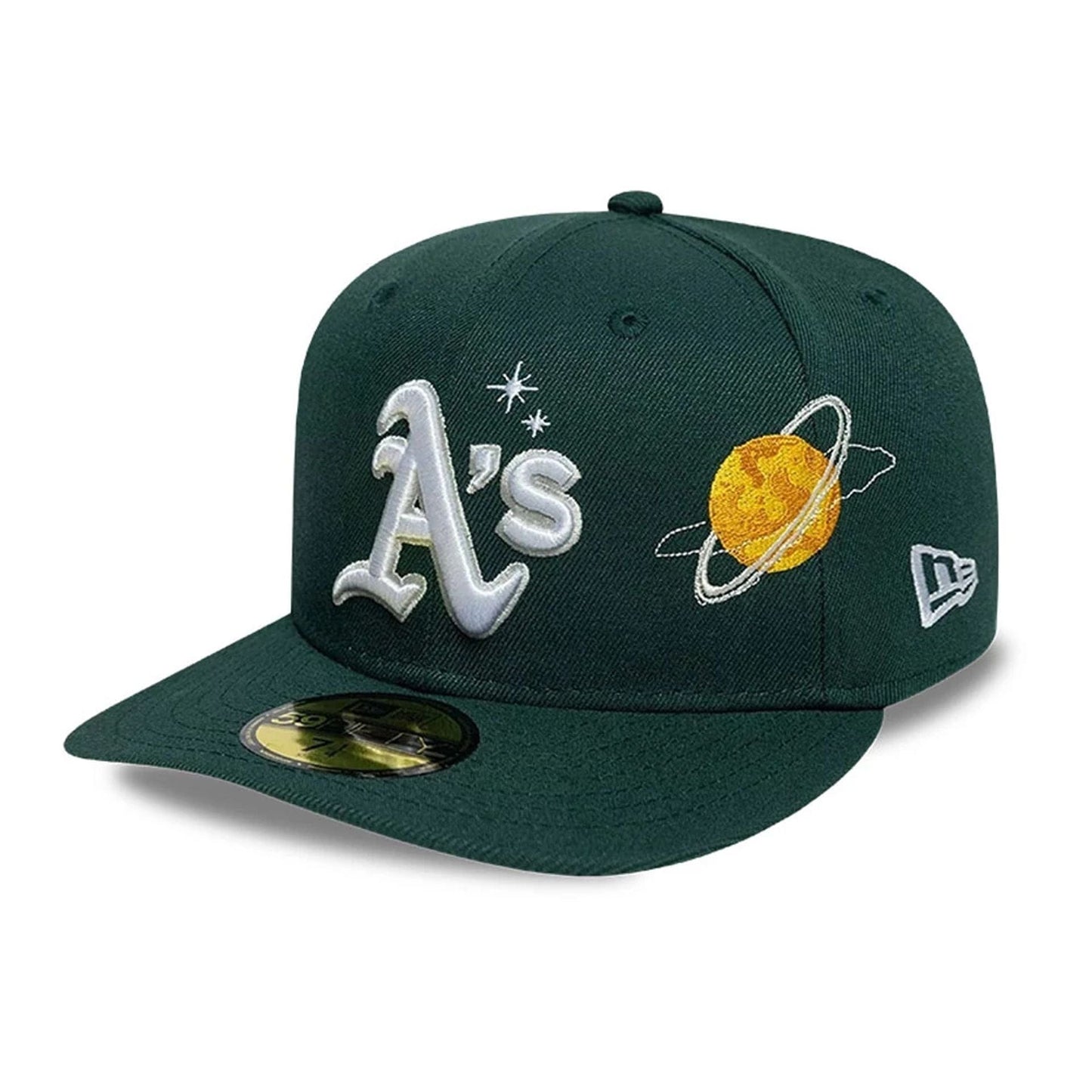 This is a Oakland Athletics MLB Planet Icon Dark Green 59FIFTY Fitted Cap 1