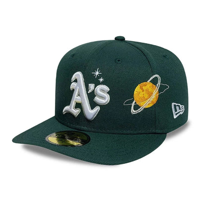 This is a Oakland Athletics MLB Planet Icon Dark Green 59FIFTY Fitted Cap 1