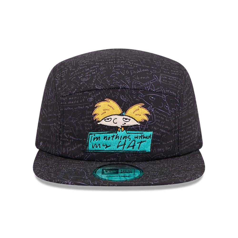 Pictured is this All Over Print Hey Arnold Camper cap in black. 3