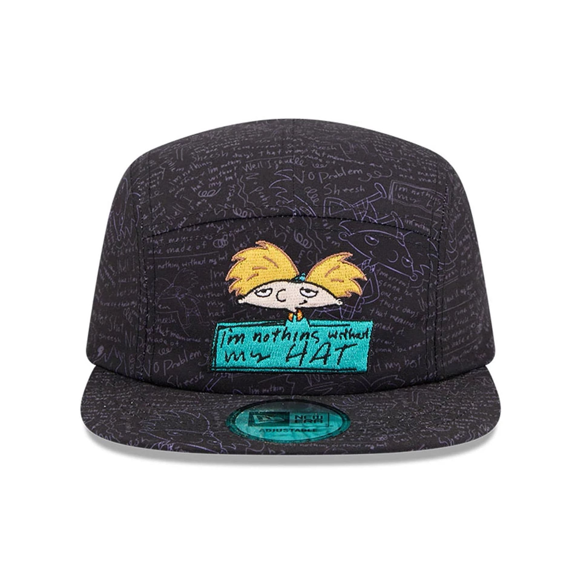 Pictured is this All Over Print Hey Arnold Camper cap in black. 3