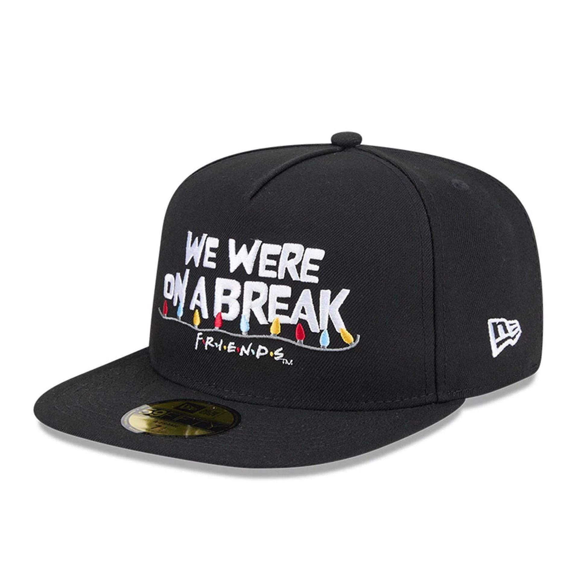 Pictured is this We Were On A Break Friends 59FIFTY A-Frame Fitted cap in black. 1