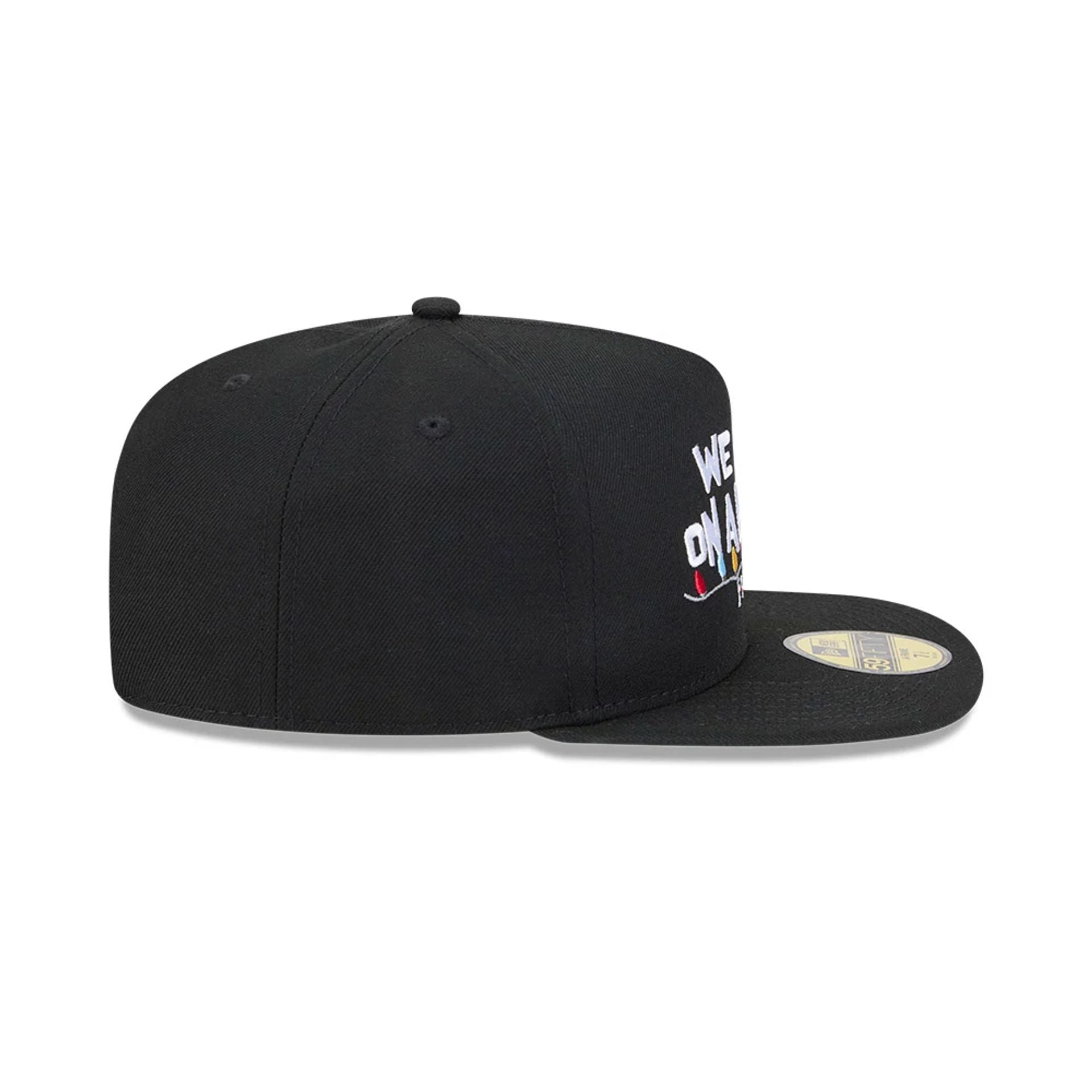 Pictured is this We Were On A Break Friends 59FIFTY A-Frame Fitted cap in black. 7