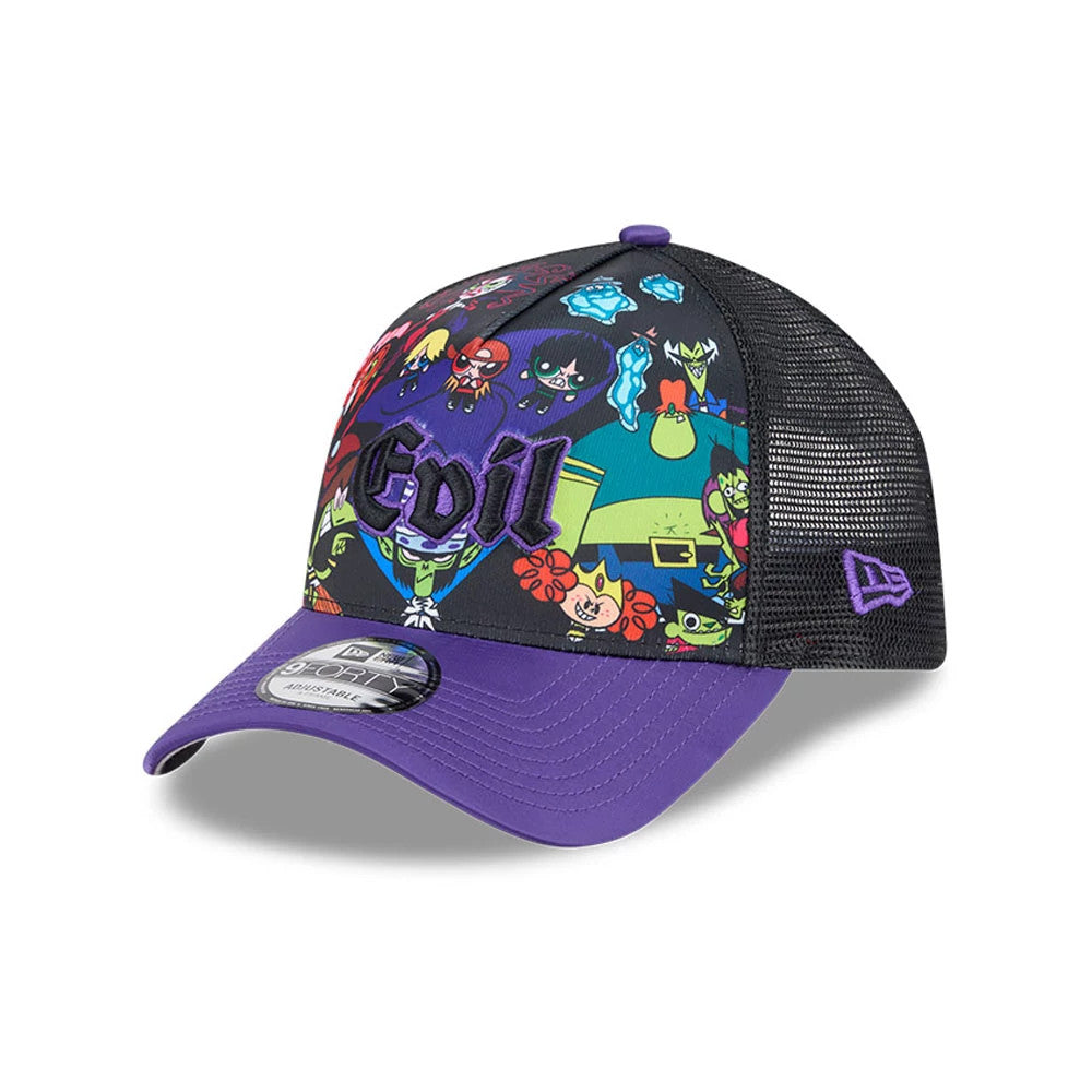Pictured is this Evil Power Puff Girls 9FORTY A-Frame Trucker cap in black. 1