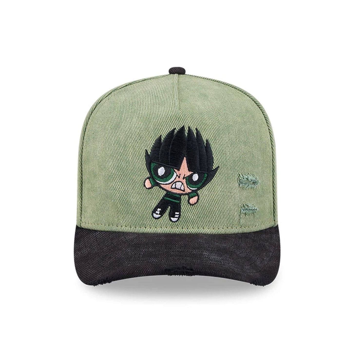 Pictured is this Rowdyruff Boys Butch Power Puff Girls 9FIFTY A-Frame Snapback cap in open green. 3