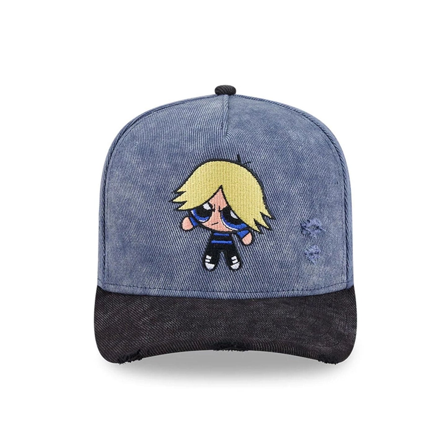 Pictured is this Rowdyruff Boys Boomer Power Puff Girls 9FIFTY A-Frame Snapback cap in open blue. 3