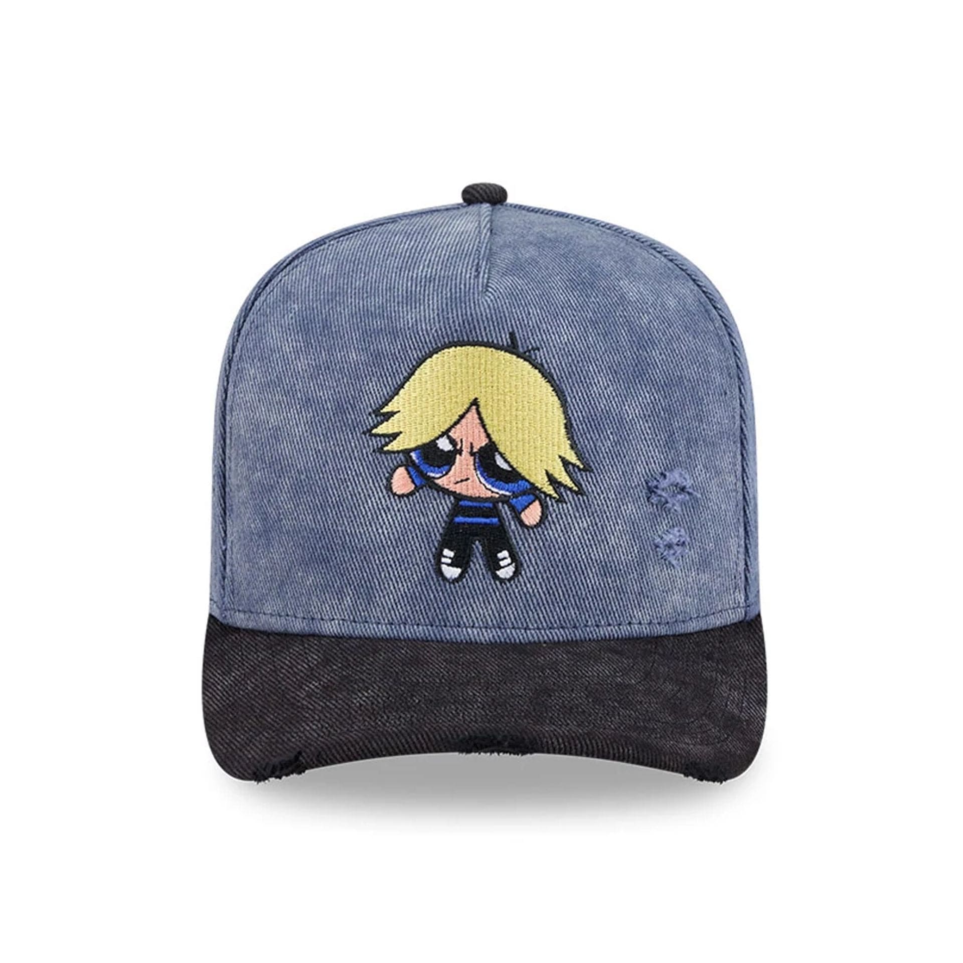 Pictured is this Rowdyruff Boys Boomer Power Puff Girls 9FIFTY A-Frame Snapback cap in open blue. 3