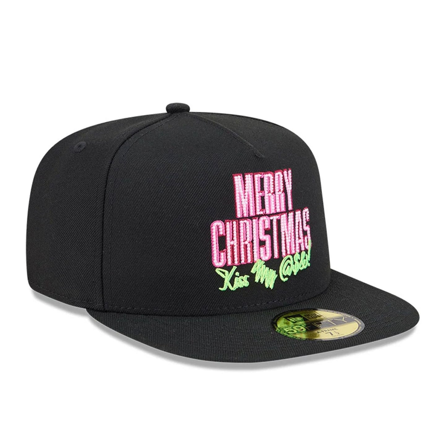 Pictured is this Merry Christmas National Lampoons Christmas Vacation 59FIFTY A-Frame Fitted cap in black. 3