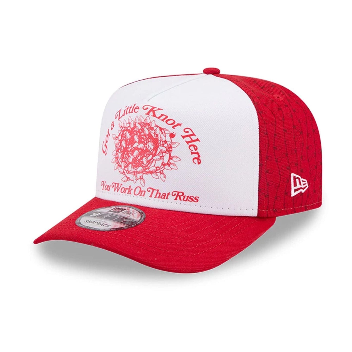 Pictured is this Little Knot National Lampoons Christmas Vacation 9FIFTY A-Frame Snapback cap in red. 4
