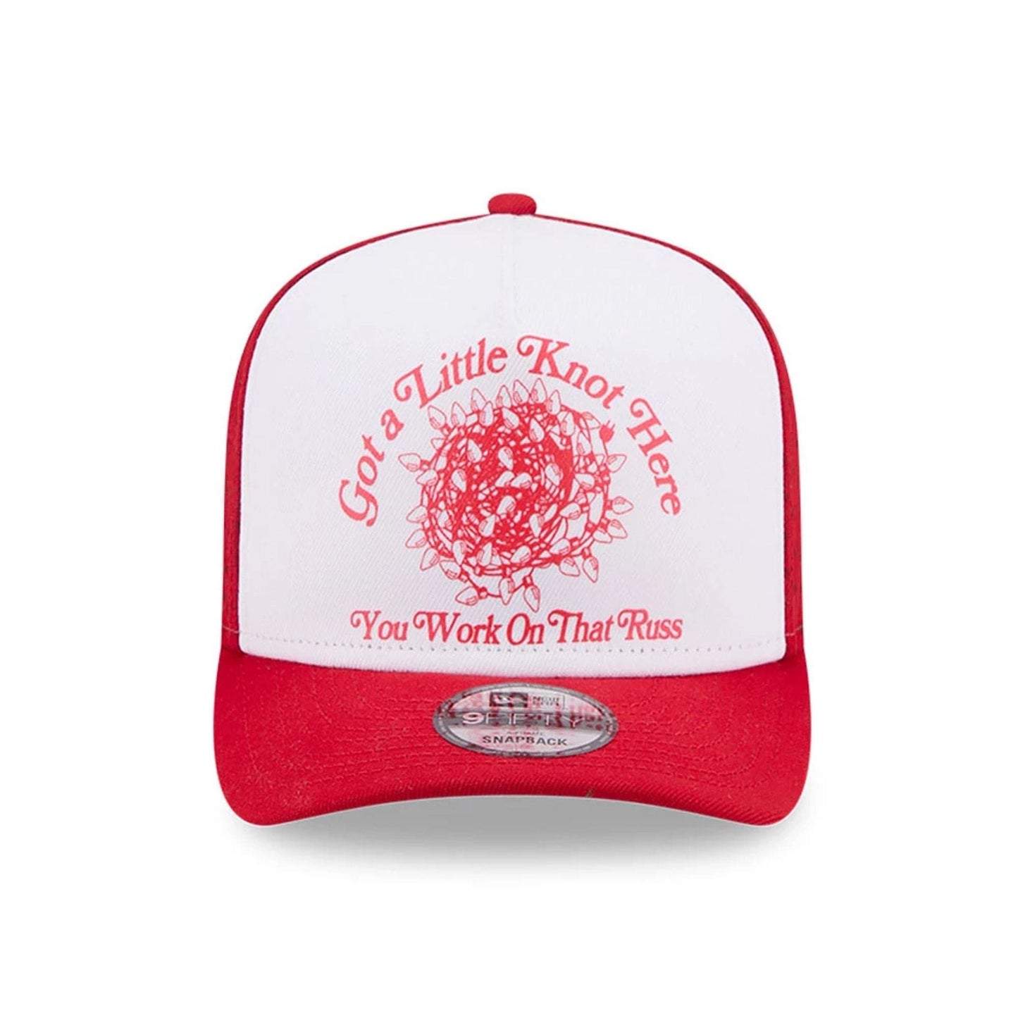 Pictured is this Little Knot National Lampoons Christmas Vacation 9FIFTY A-Frame Snapback cap in red. 3