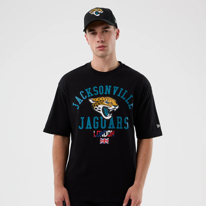 The Male model is wearing Jacksonville Jaguars NFL International Series Games London Black Oversized T-Shirt 1