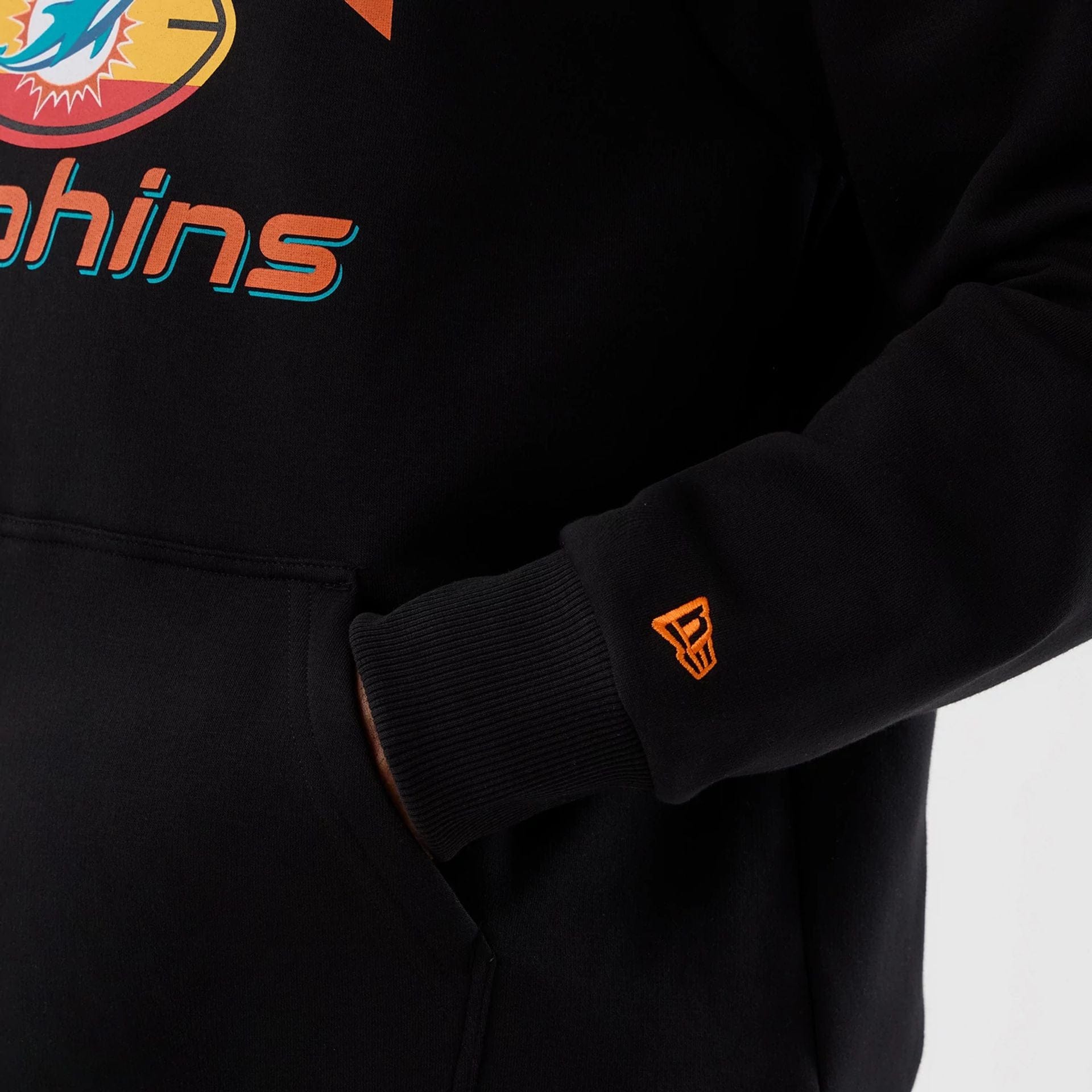 The Male model is wearing Miami Dolphins NFL International Series Games Black Pullover Hoodie  5