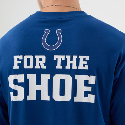 The Male model is wearing Indianapolis Colts NFL International Series Games Script Blue Oversized T-Shirt 6