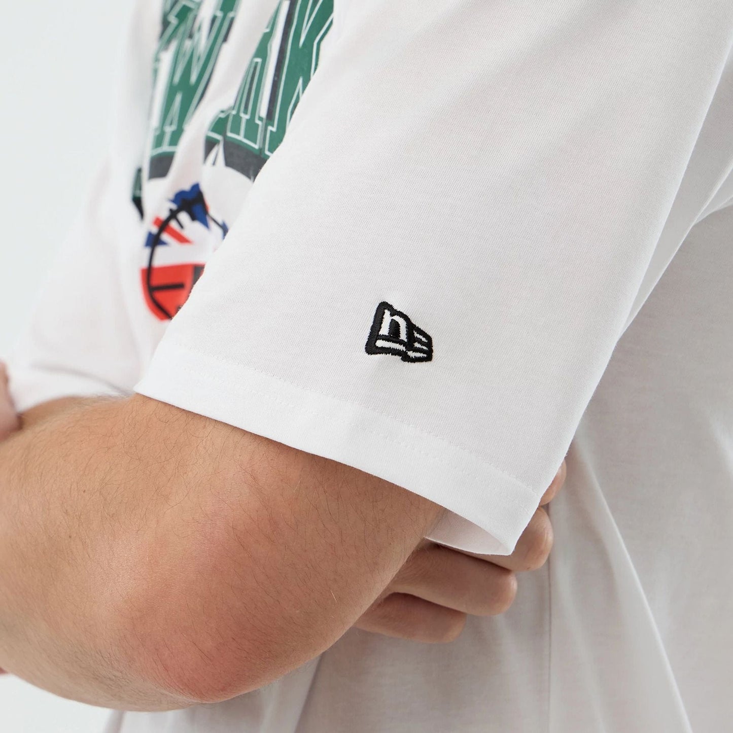 The Male model is wearing New York Jets NFL International Series Games White Oversized T-Shirt  5