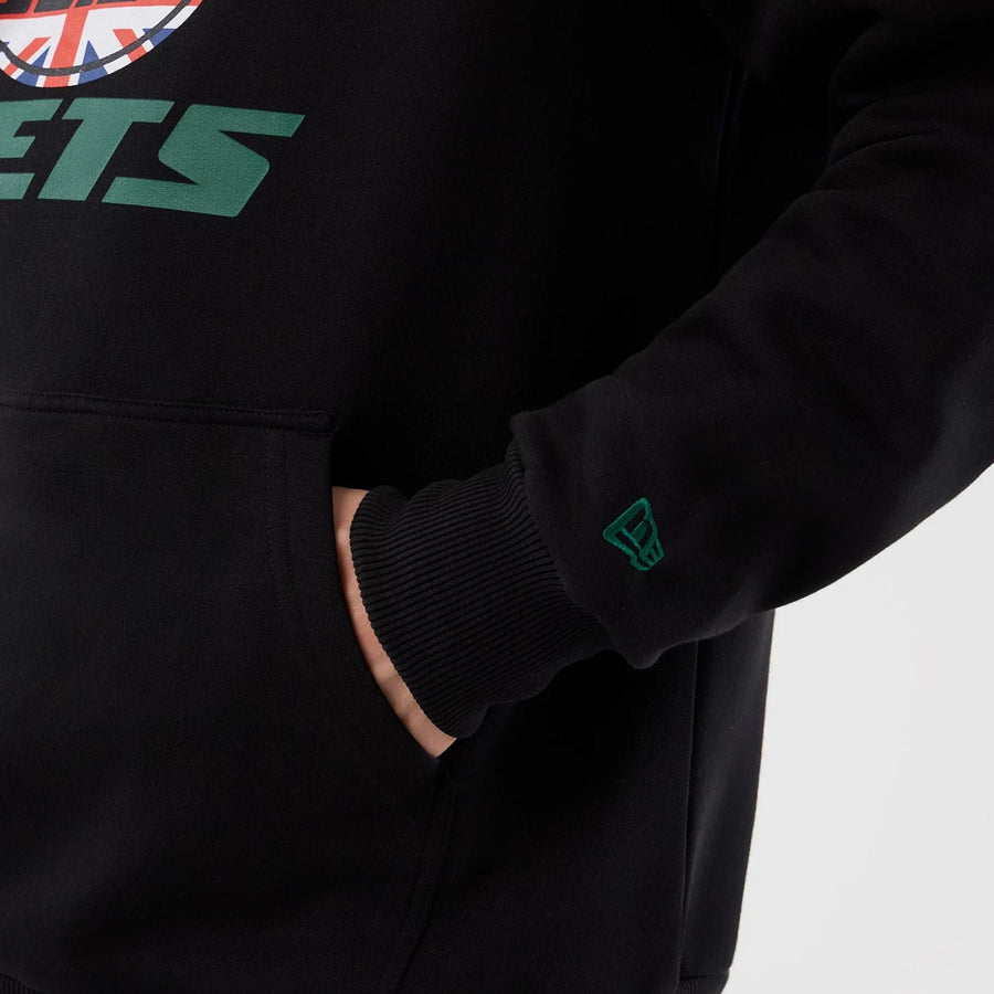The Male model is wearing New York Jets NFL International Series Games Black Pullover Hoodie  5